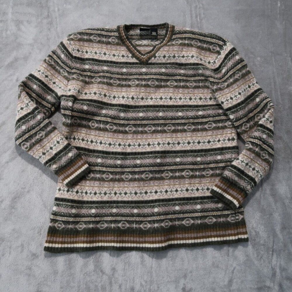 Vintage Maurices Sweater Mens XL Wool Knit Fair Isle V Neck Pullover Cardigan